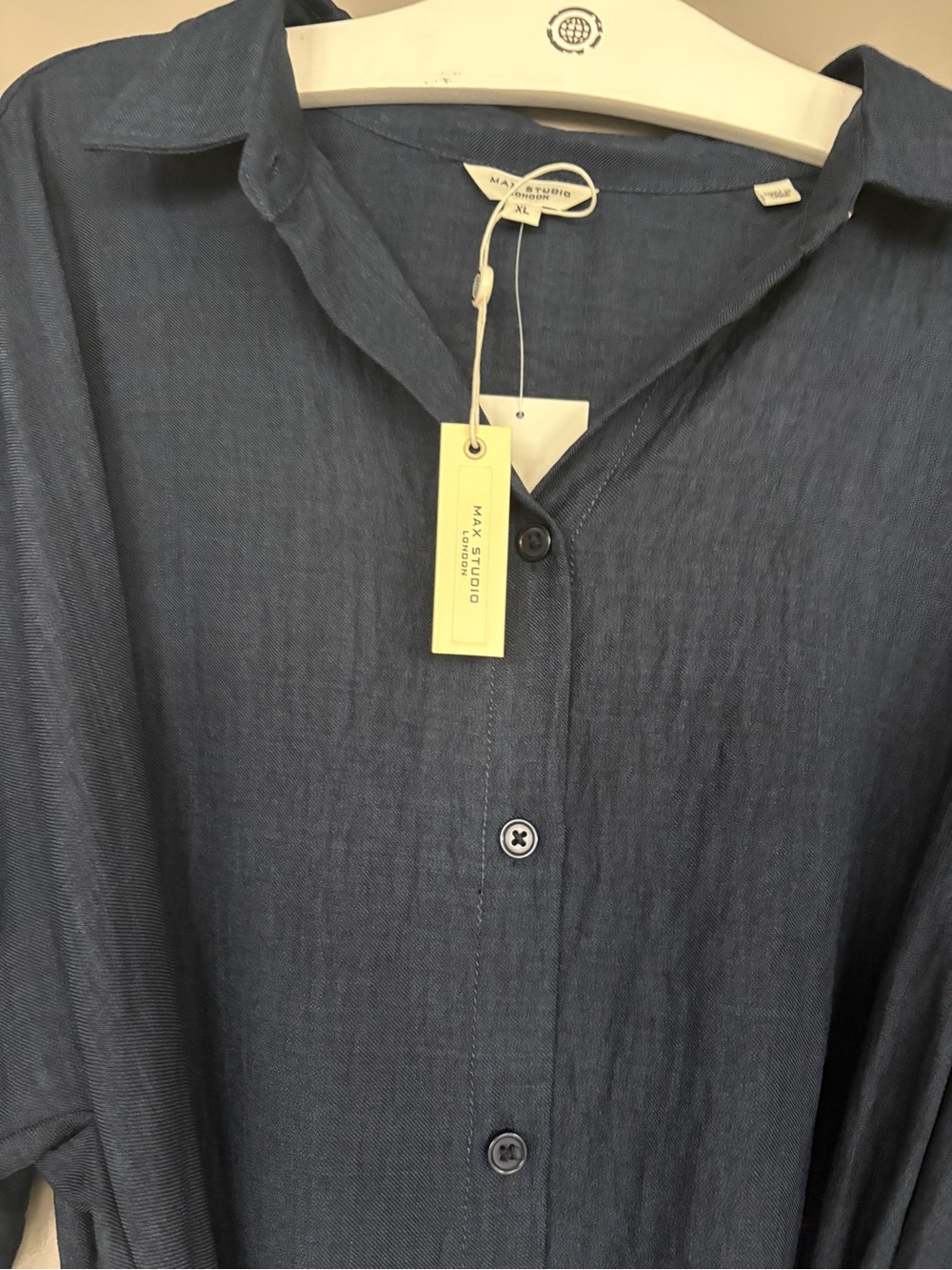 Max Studio Navy Maxi Shirt Dress with Tie Waist - Picture 3 of 3